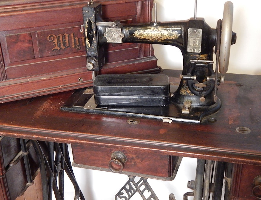Antique White Sewing Machine and Stand
