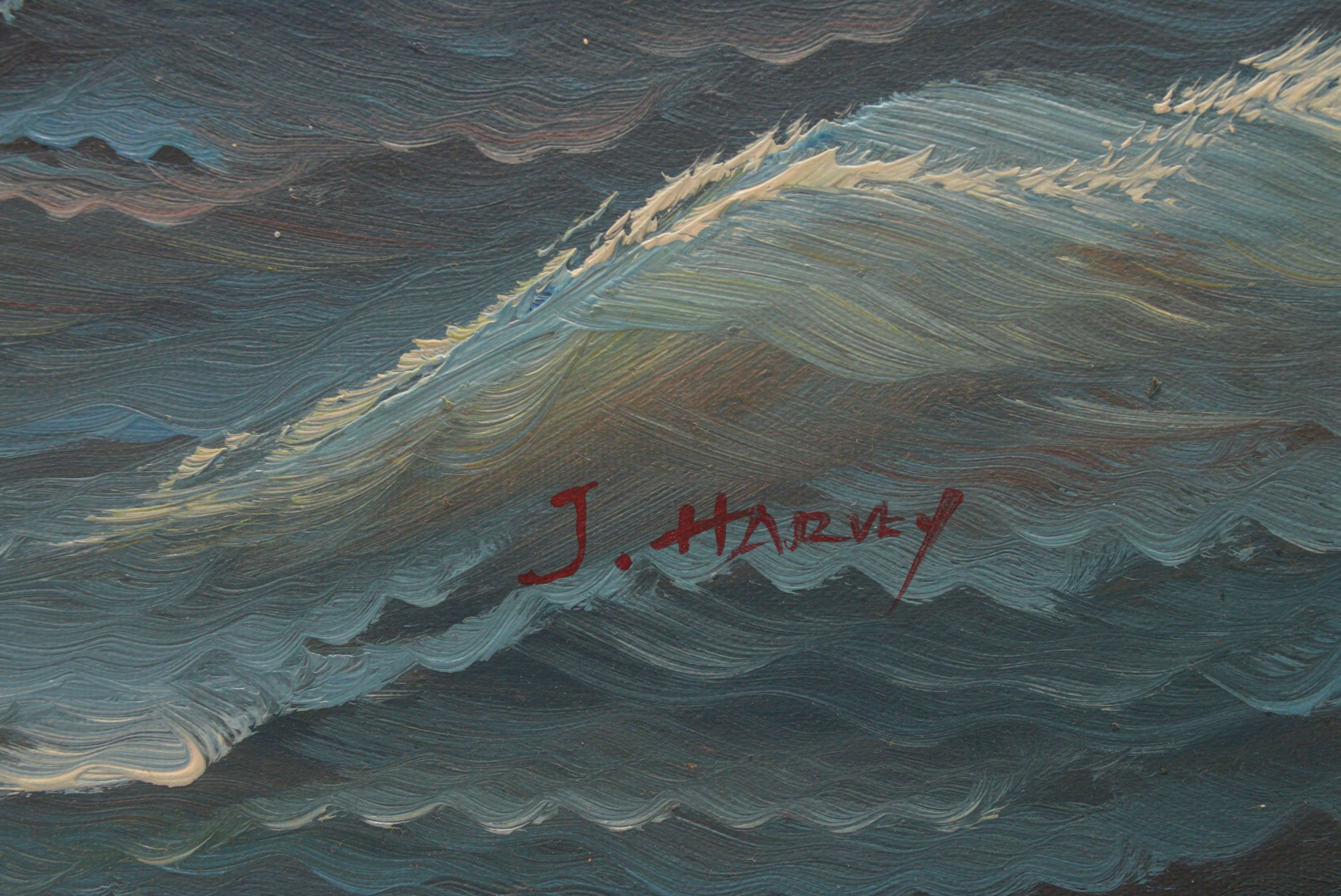 Battling Ships Oil Painting by J Harvey