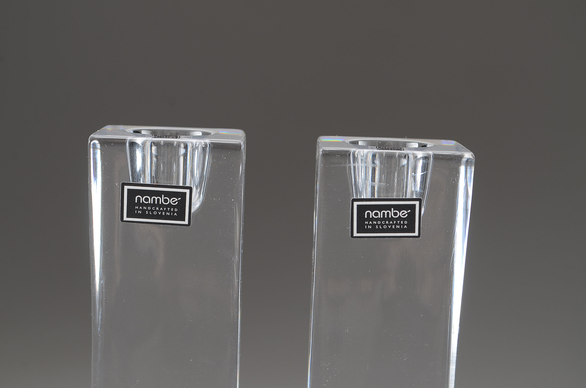 Nambe "Kissing" Crystal Candlesticks