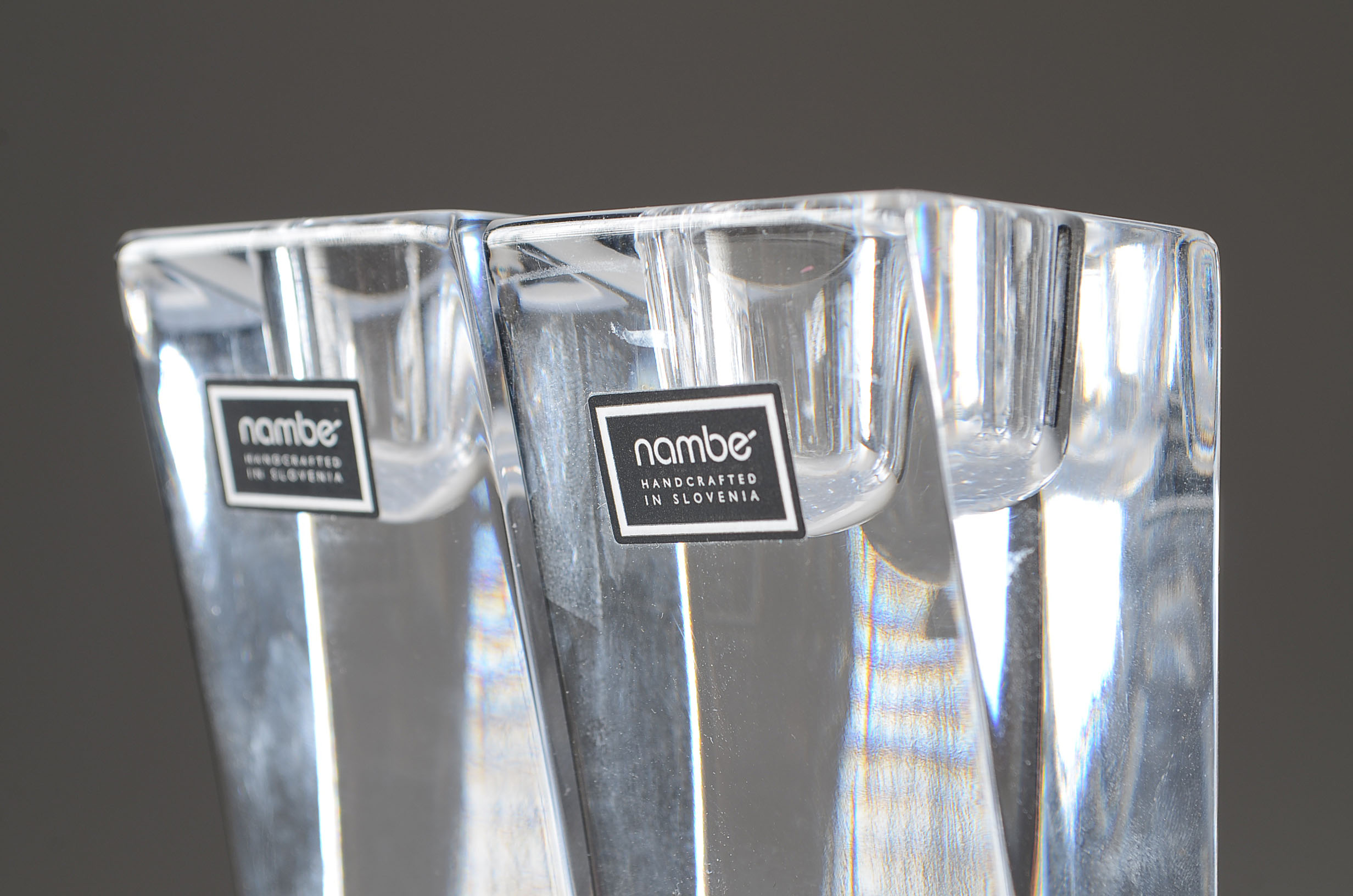 Nambe "Kissing" Crystal Candlesticks