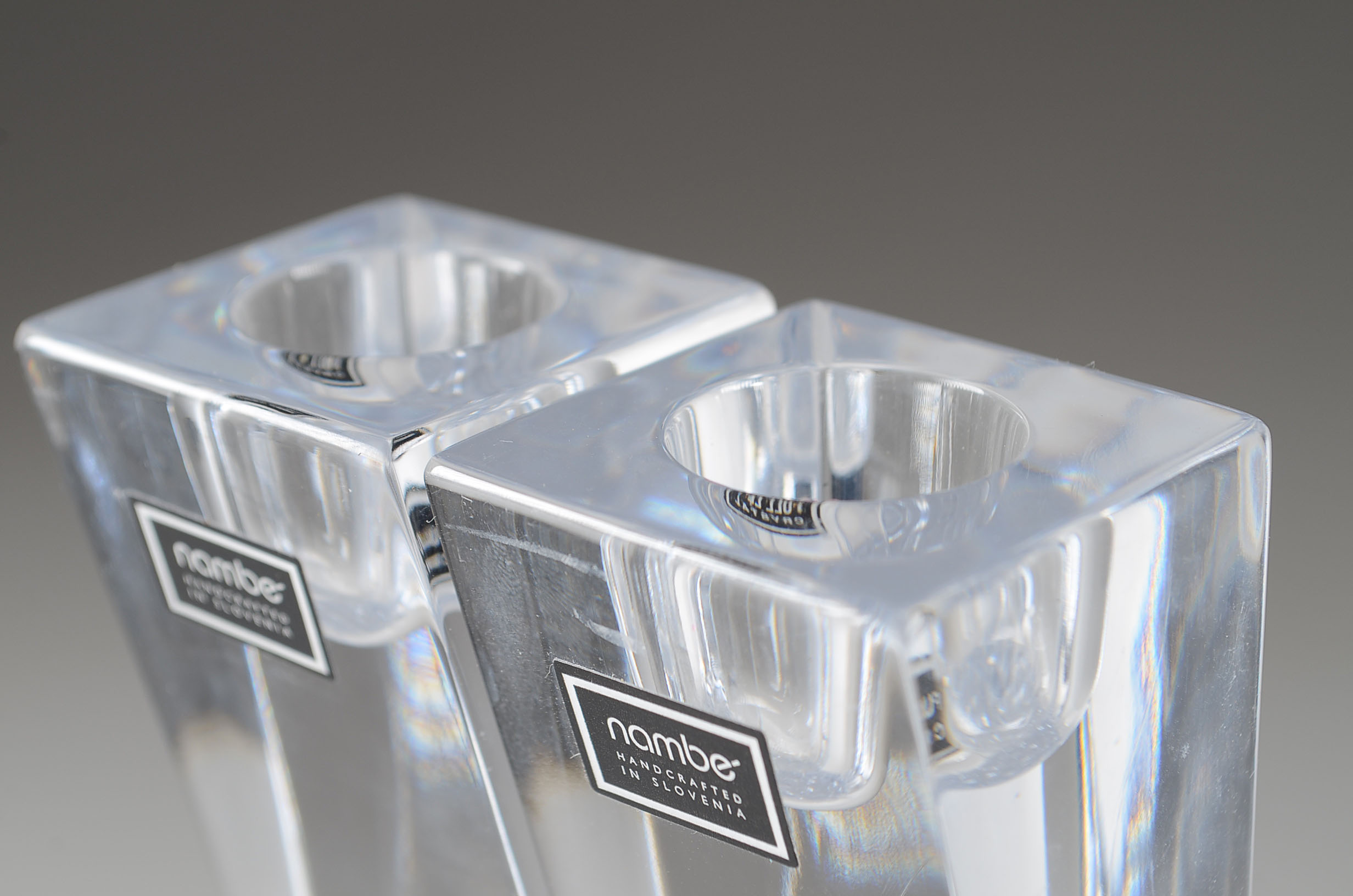 Nambe "Kissing" Crystal Candlesticks