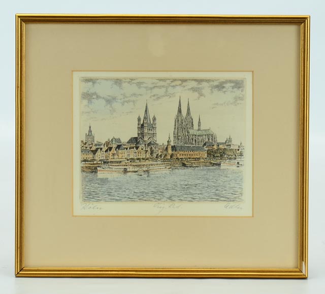 Pair of Color Etchings of Cologne, Germany