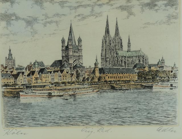 Pair of Color Etchings of Cologne, Germany
