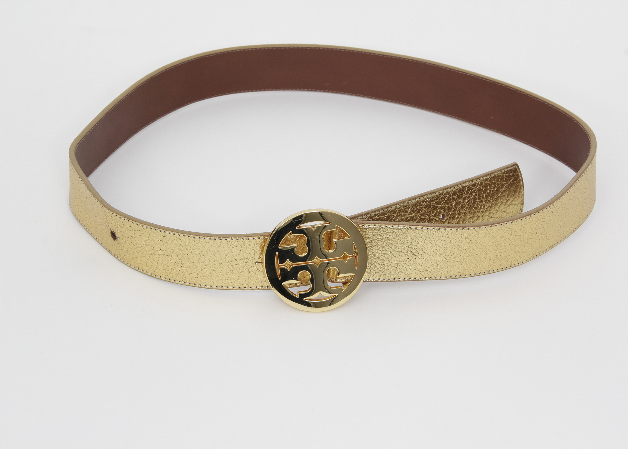 Tory Burch Gold Tone Leather Belt