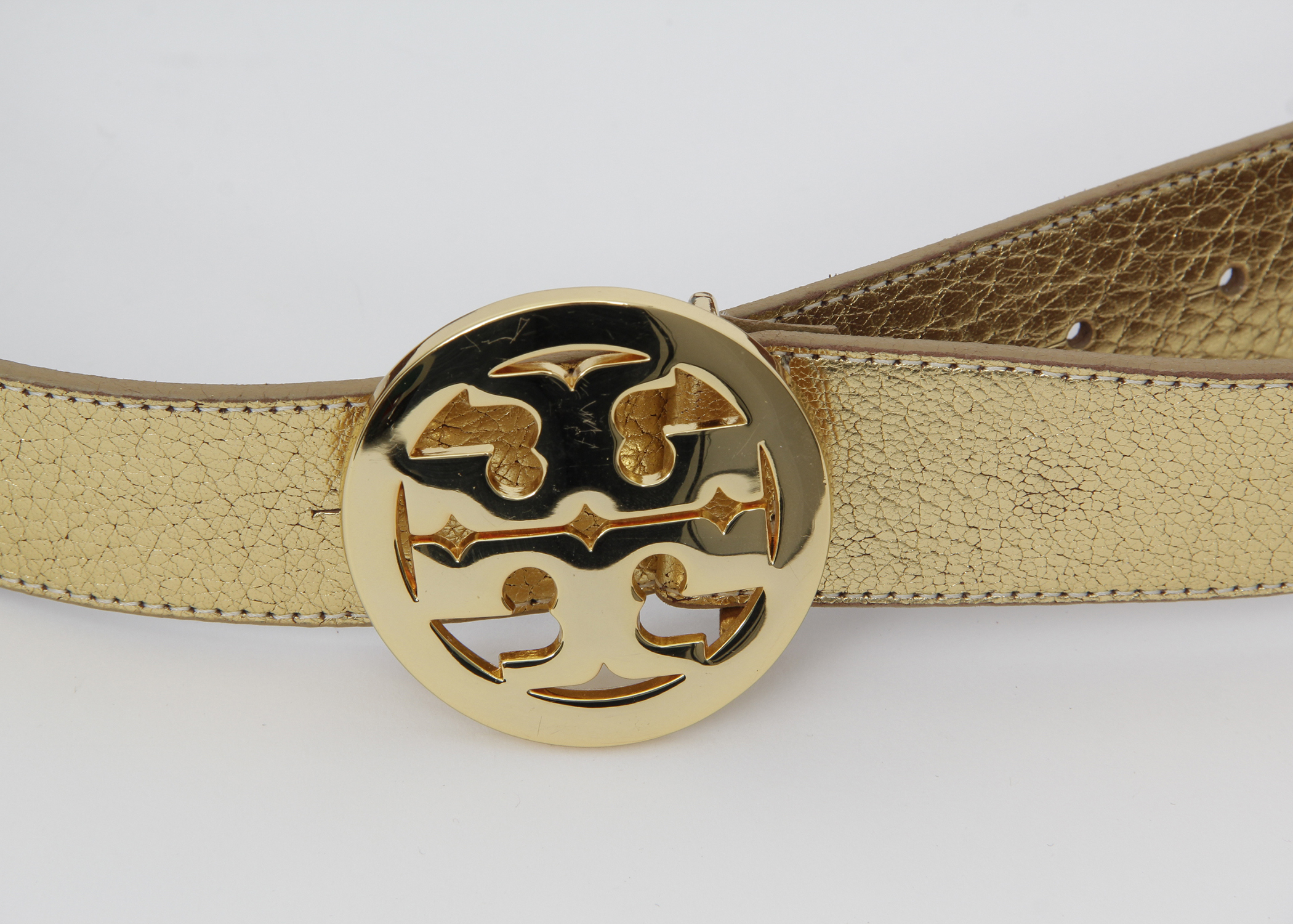 Tory Burch Gold Tone Leather Belt
