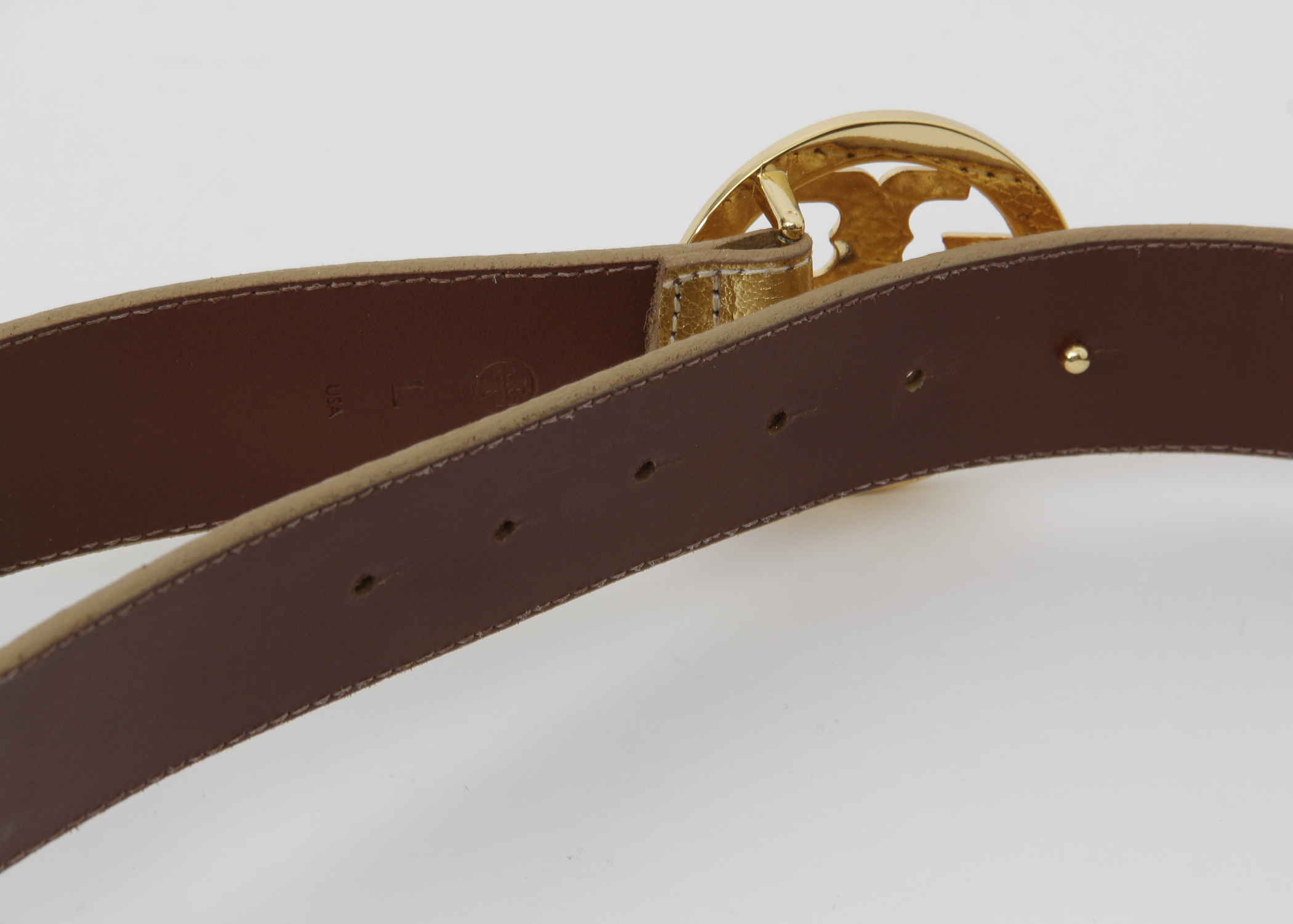 Tory Burch Gold Tone Leather Belt