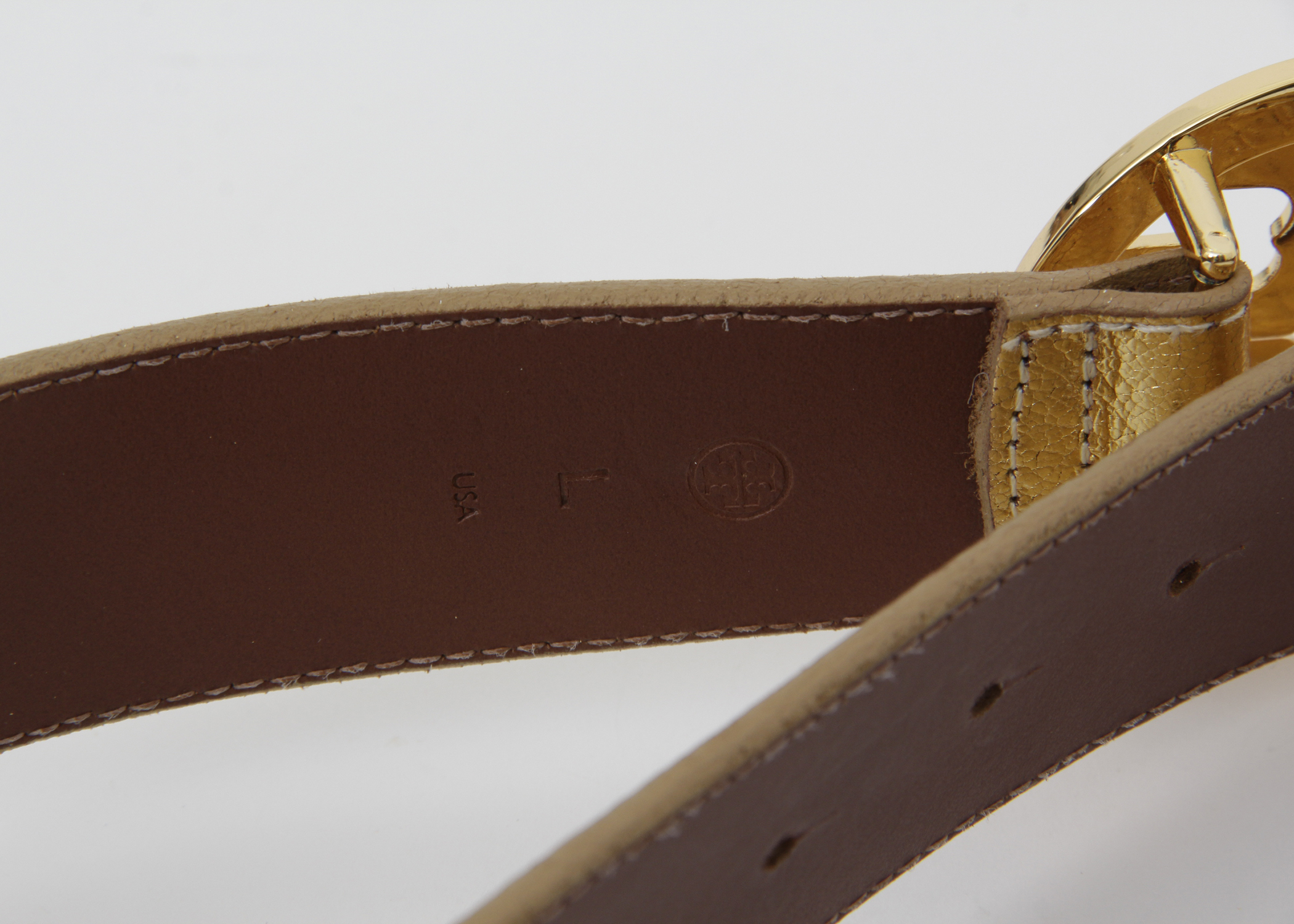 Tory Burch Gold Tone Leather Belt