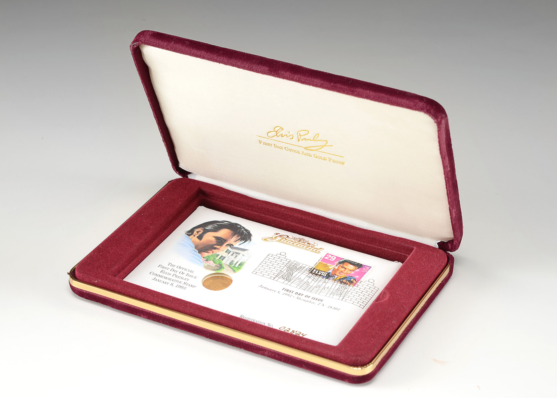 Elvis Presley 14K Gold Coin and First Day of Issue Stamp