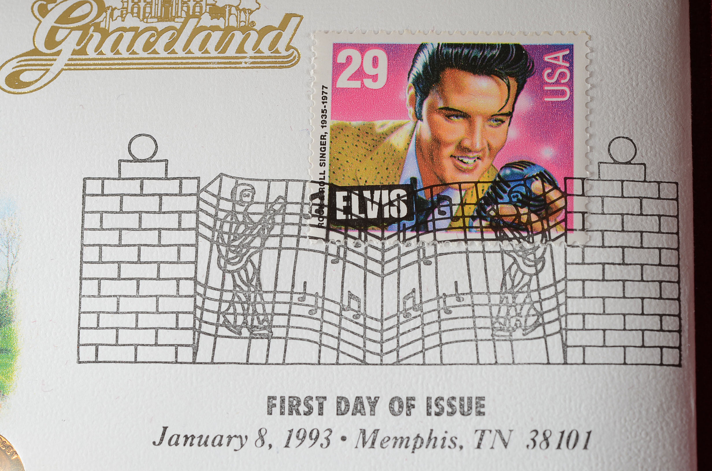Elvis Presley 14K Gold Coin and First Day of Issue Stamp