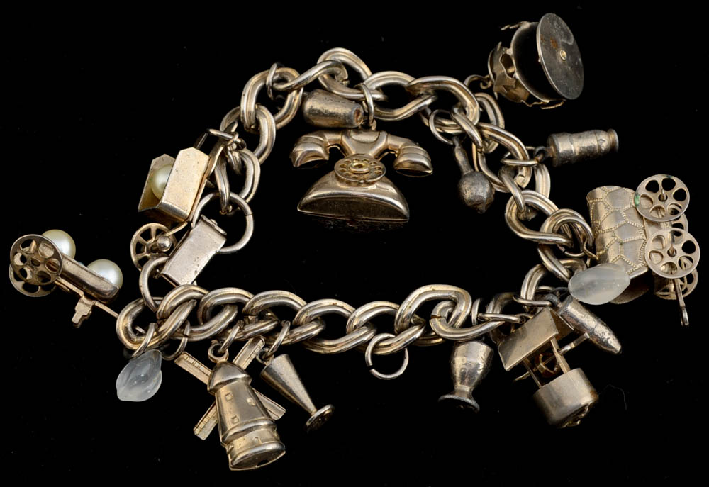 Silver Tone Charm Bracelet and Cuff Bracelet