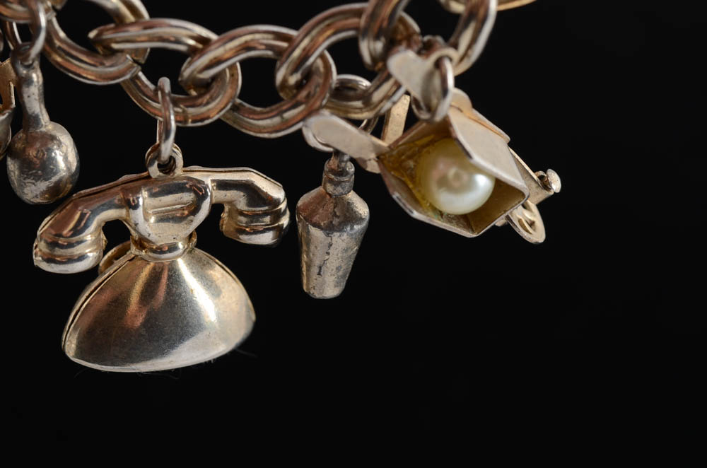Silver Tone Charm Bracelet and Cuff Bracelet