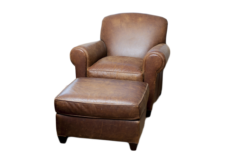Crate & Barrel Leather Chair and Ottoman