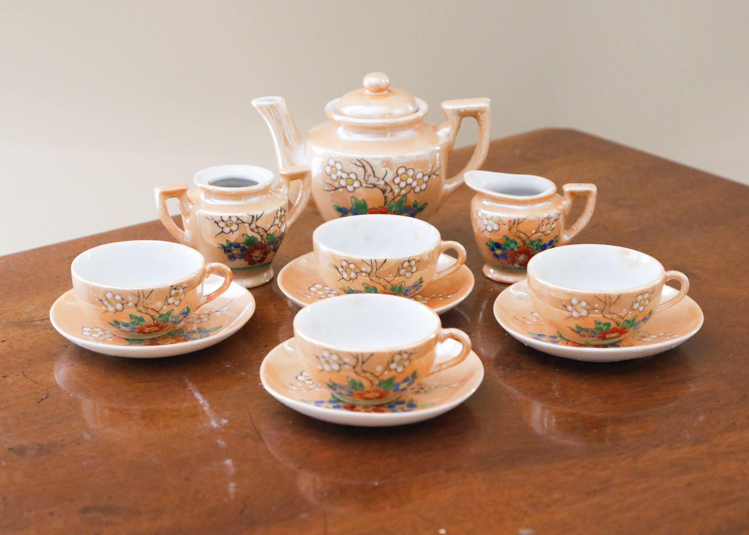 Occupied Japan Peach Lusterware Child's Tea Set