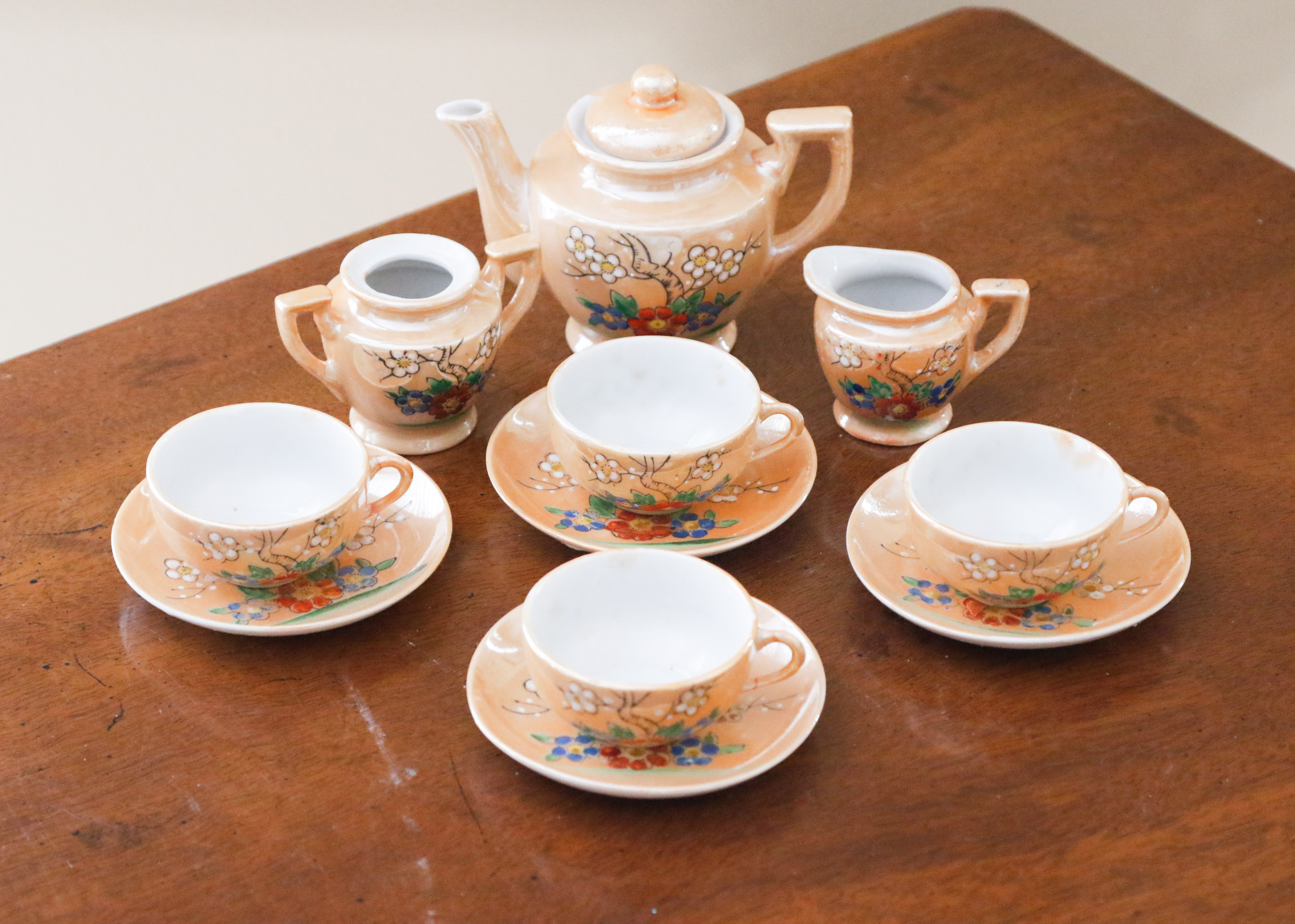 Occupied Japan Peach Lusterware Child's Tea Set