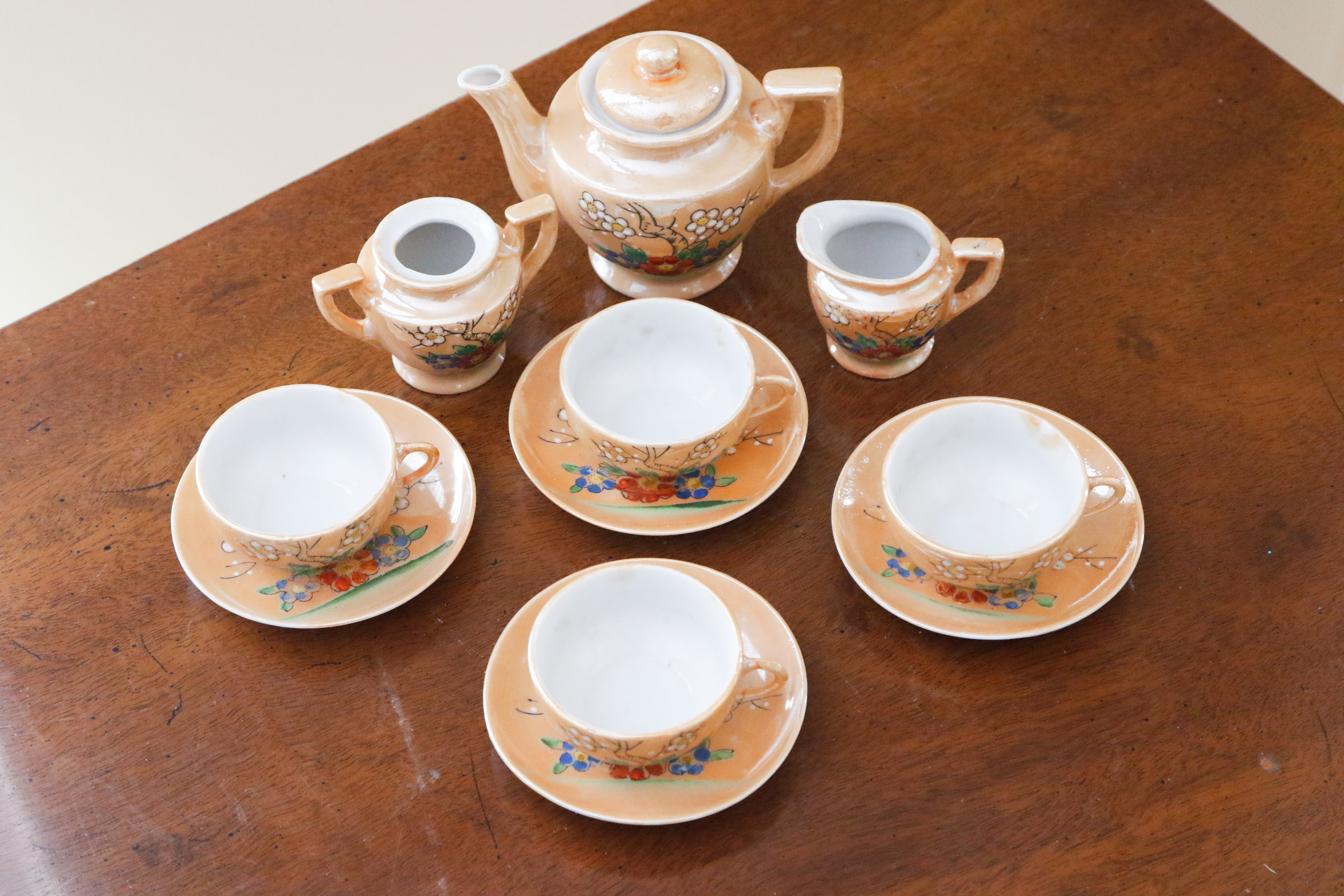 Occupied Japan Peach Lusterware Child's Tea Set