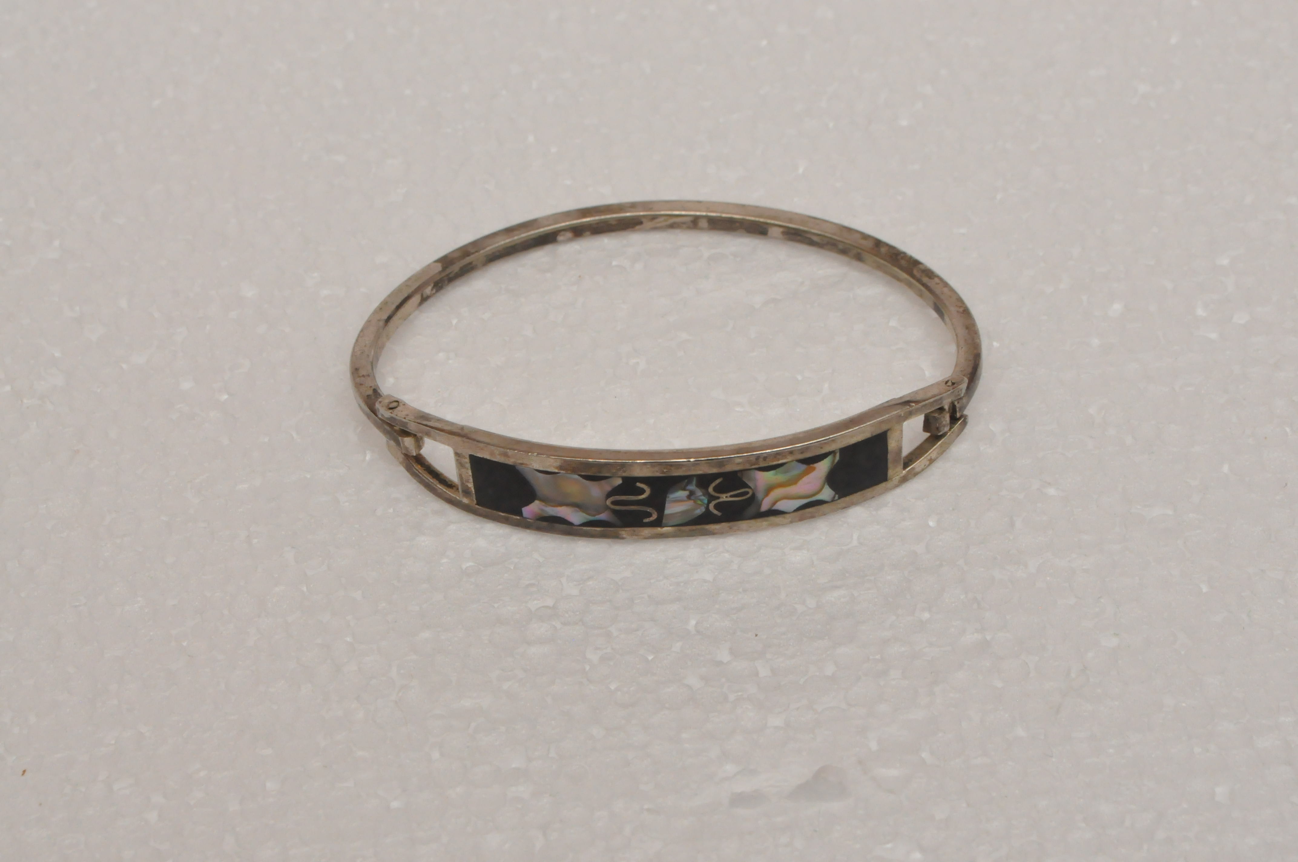 Mother of Pearl and Onyx Bangle Bracelet