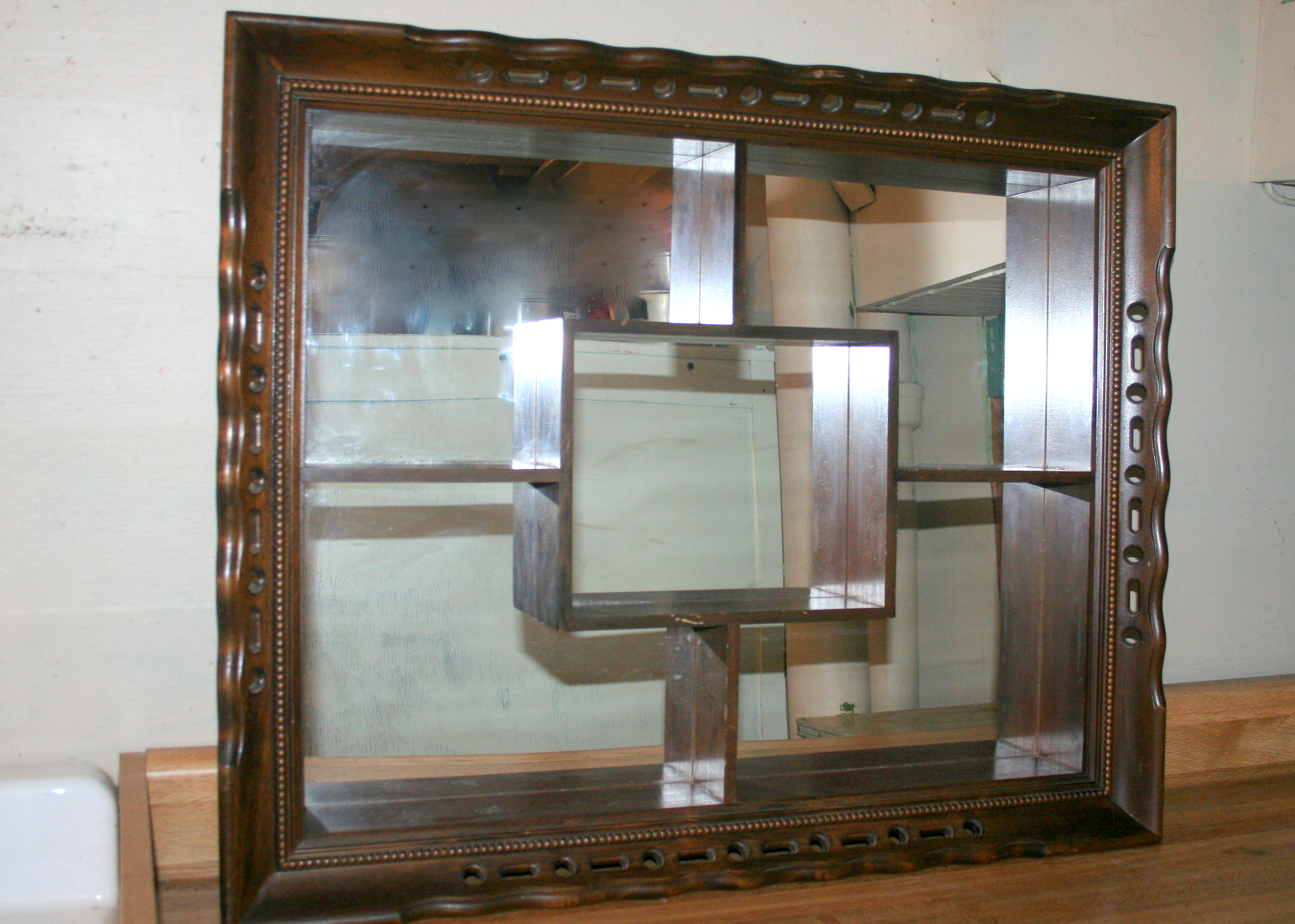 Wall-Mount Curio Shelf With Mirror Back