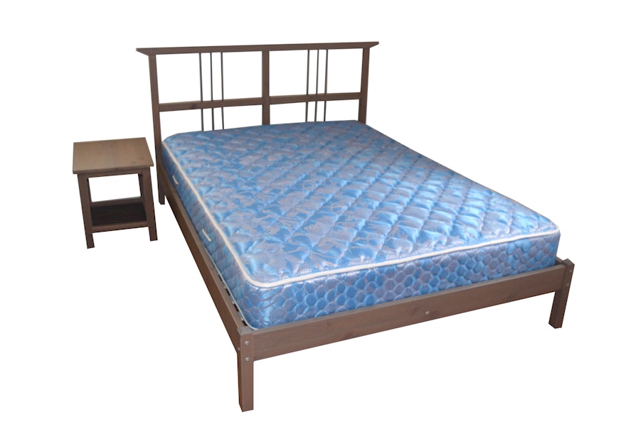 Ikea Rykene Full-Size Bed Frame, Side Table, and Mattress