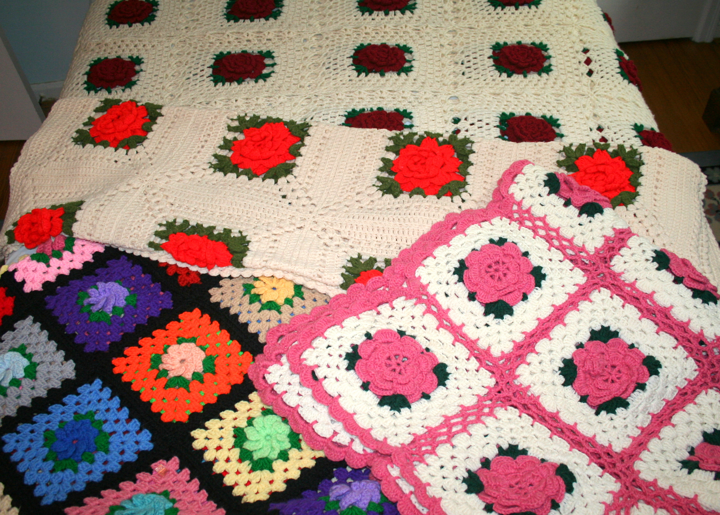 Hand-Crocheted Afghans in Floral Patterns