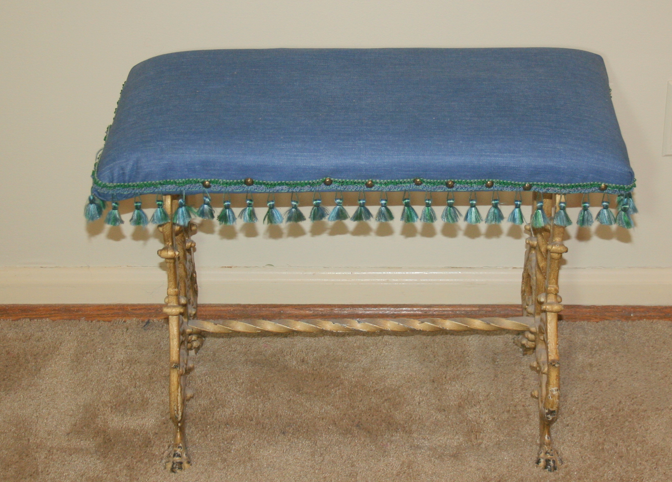Antique Wrought Iron Bench With New Upholstery