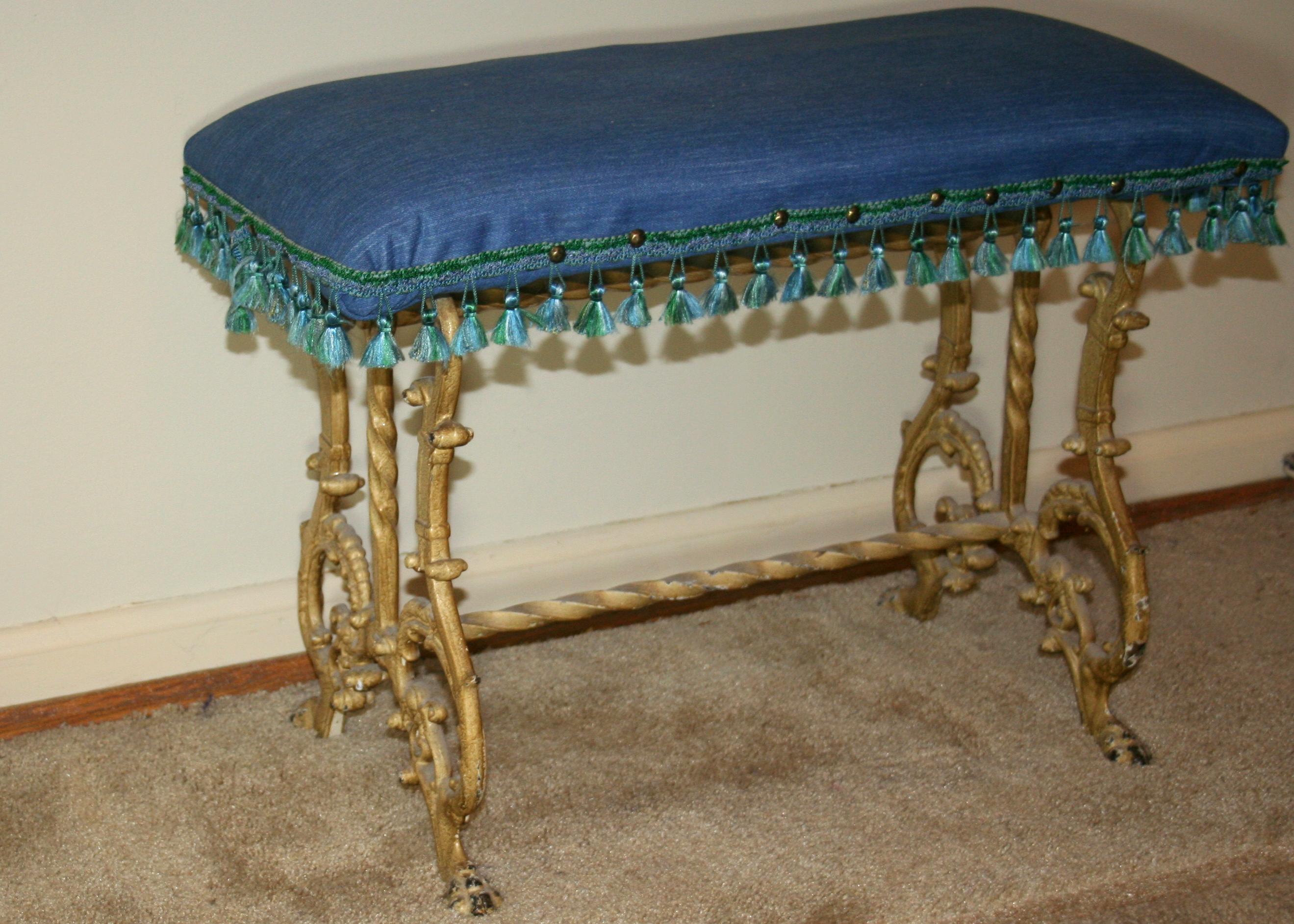 Antique Wrought Iron Bench With New Upholstery