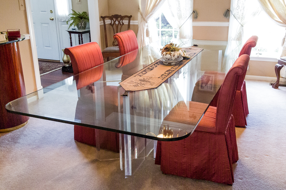 Jeffrey Bigelow Glass and Lucite Dining Room Table