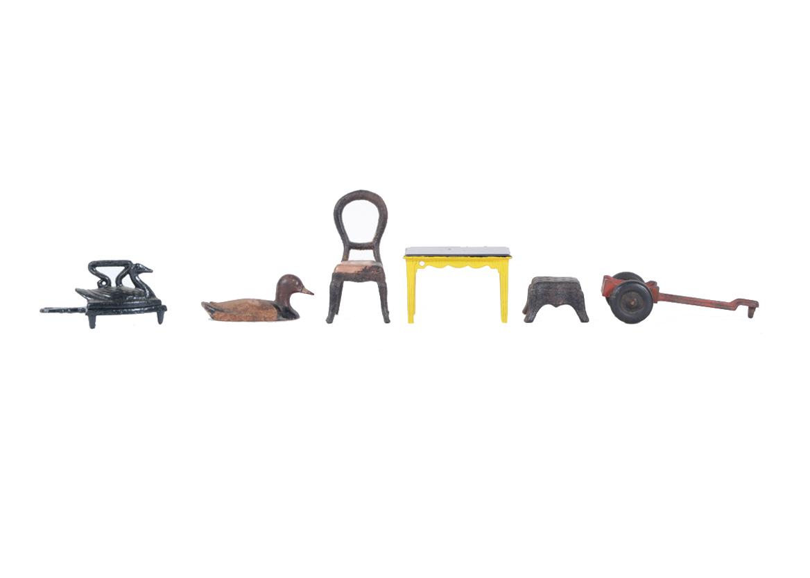 Collection of Vintage Cast Iron Toy Furniture and Figurines