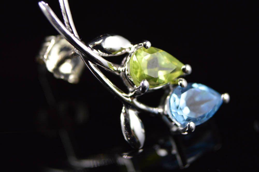 10K White Gold Peridot and Blue Topaz Earrings