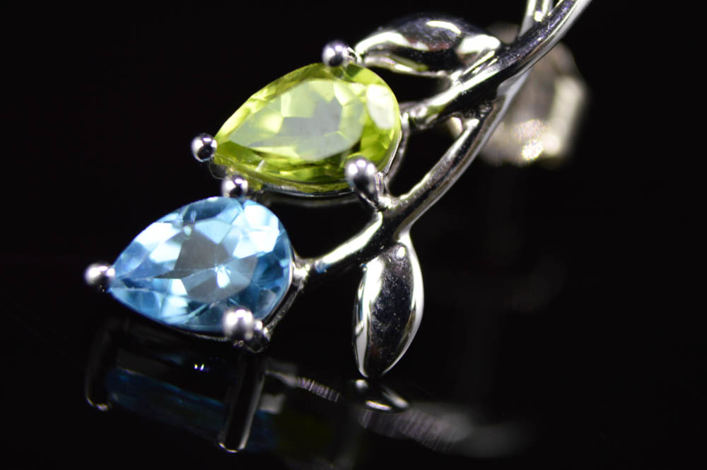 10K White Gold Peridot and Blue Topaz Earrings