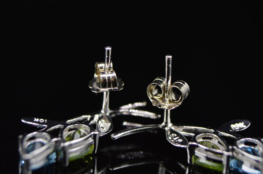 10K White Gold Peridot and Blue Topaz Earrings