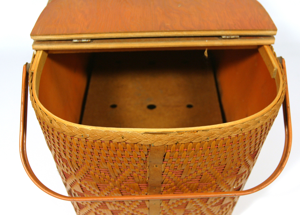 Vintage Redmon Picnic Basket with Lunch Trays and Cups