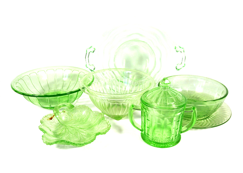 Assortment of Green Glassware