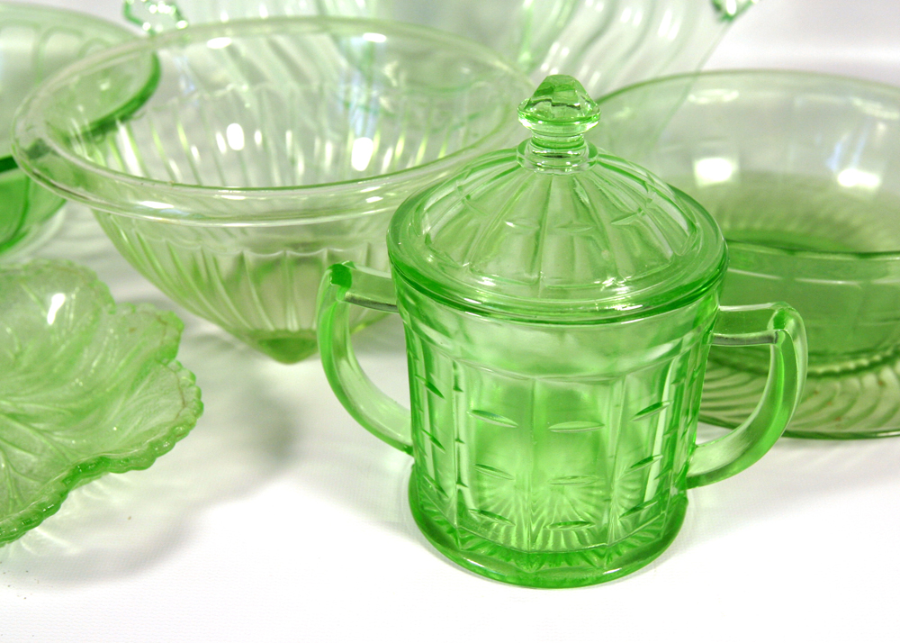 Assortment of Green Glassware