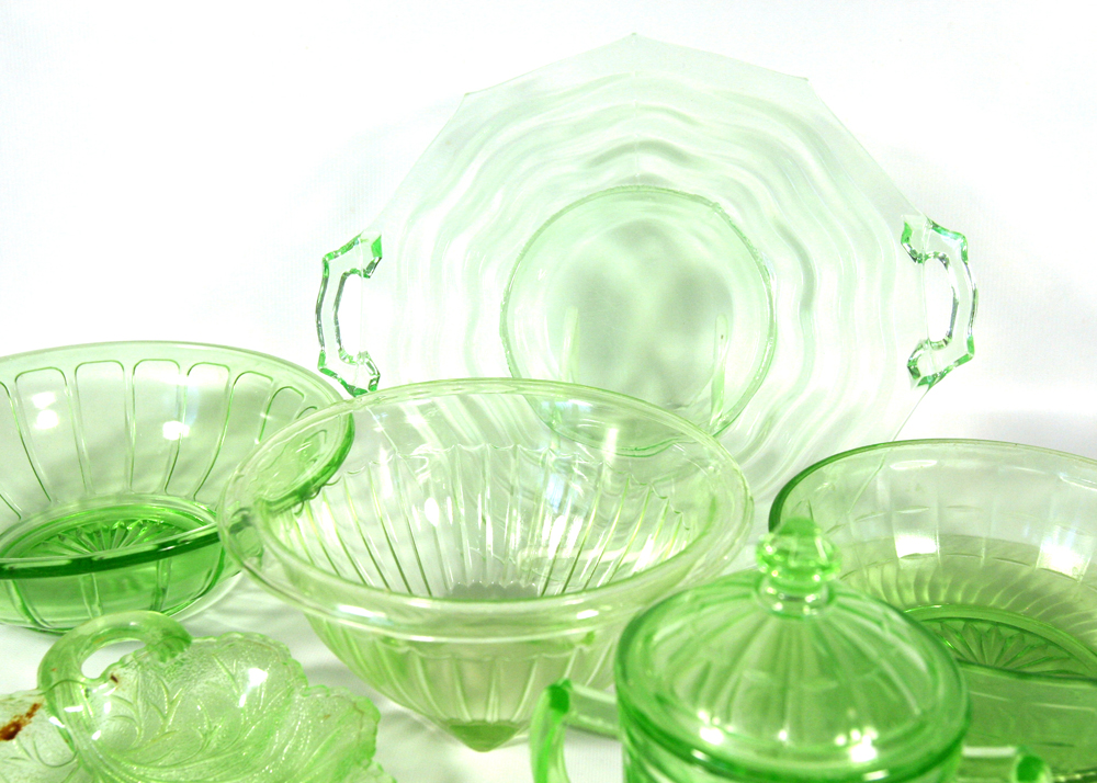 Assortment of Green Glassware