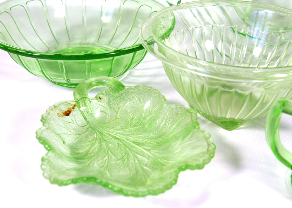 Assortment of Green Glassware
