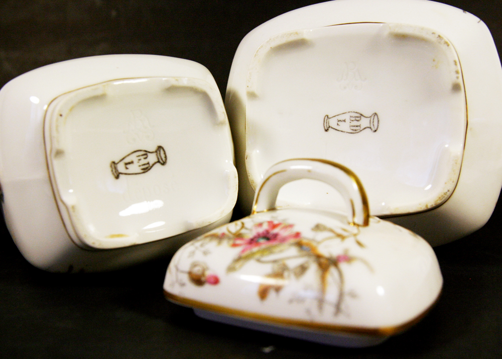 Hand-Painted Depose Porcelain Pitcher and Container