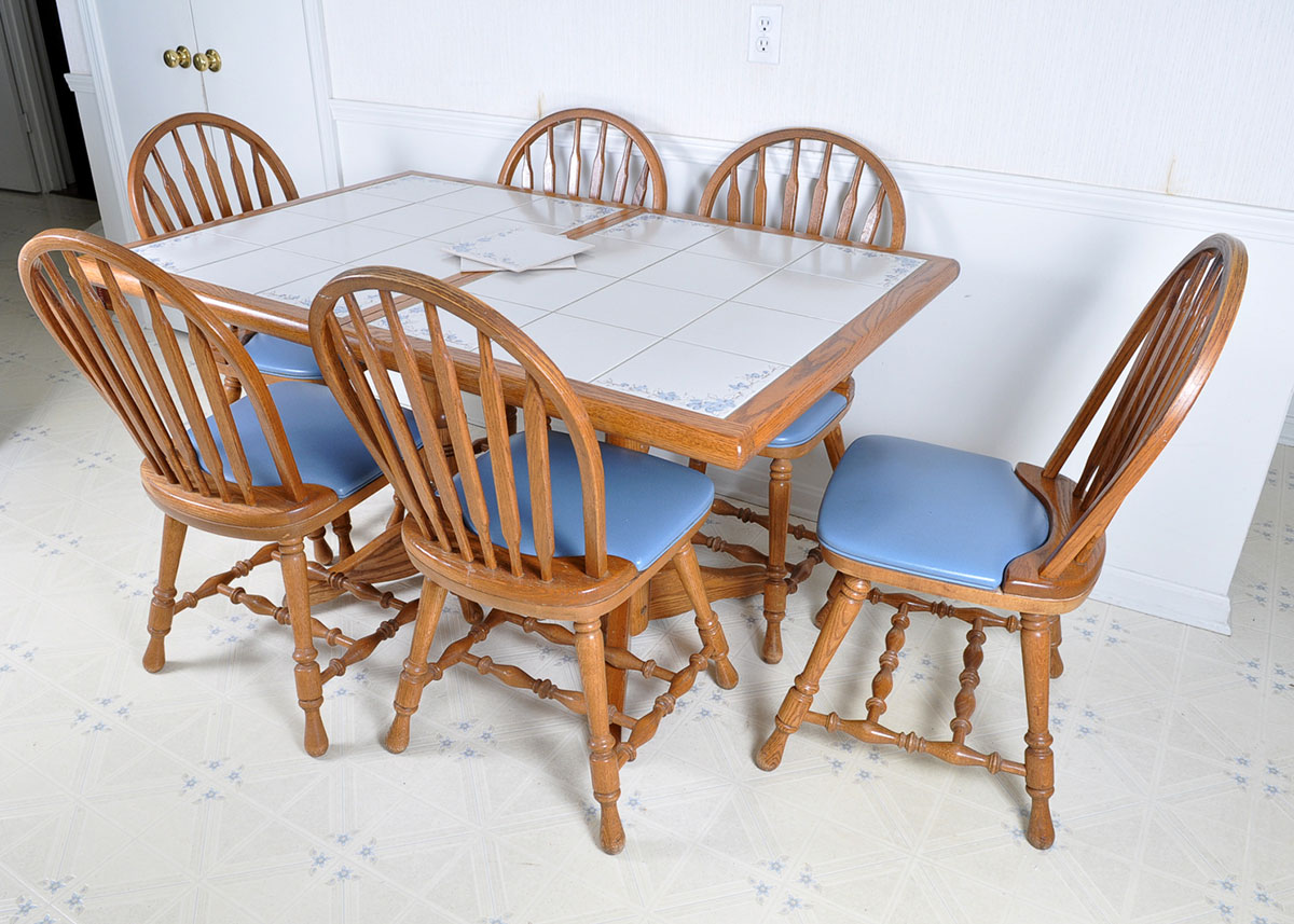 Oak Tiled Dining Table and Chairs