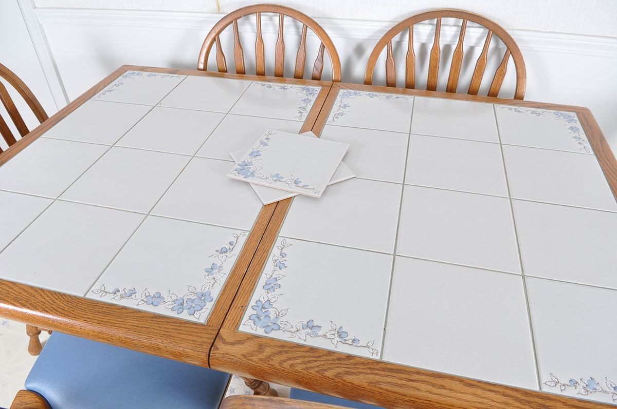 Oak Tiled Dining Table and Chairs