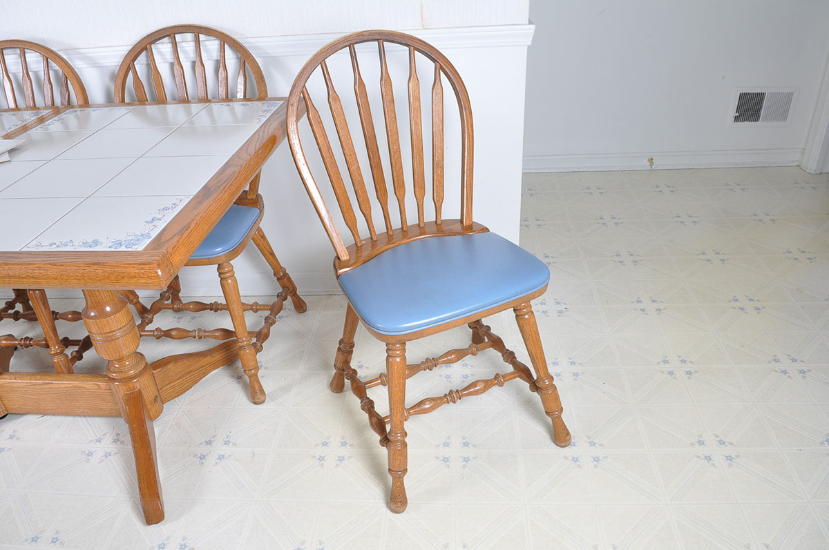 Oak Tiled Dining Table and Chairs
