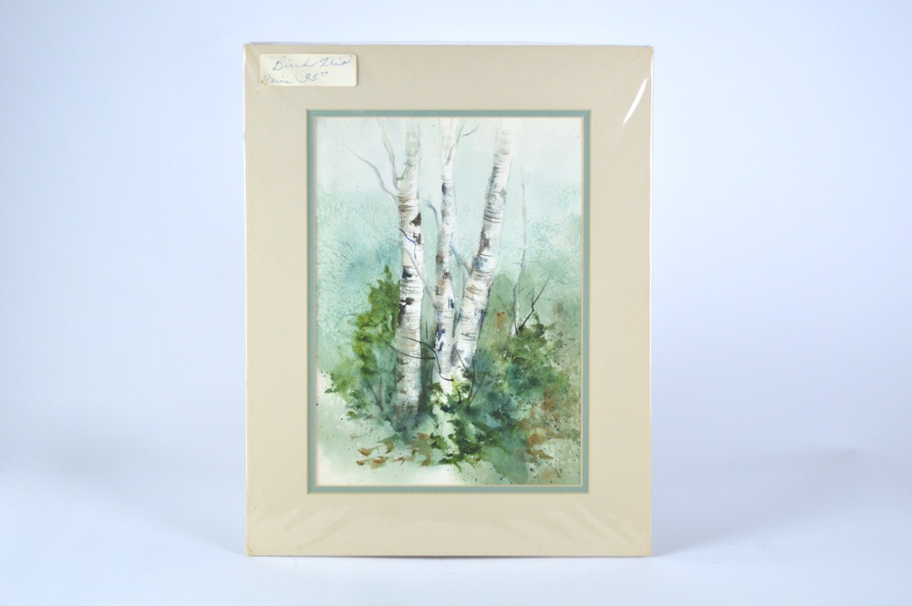Pair of Margo Adams Original Watercolor Matted Paintings