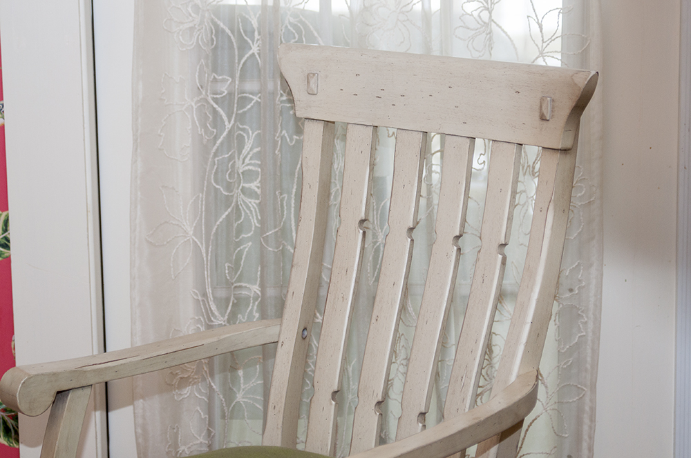 Distressed Slat Back Arm Chairs