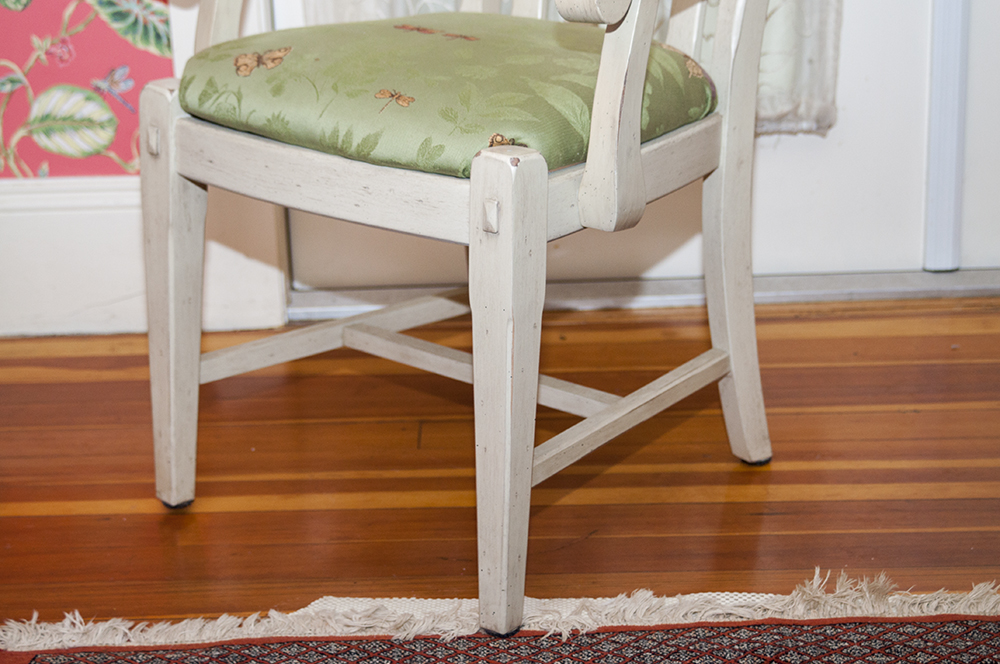 Distressed Slat Back Arm Chairs