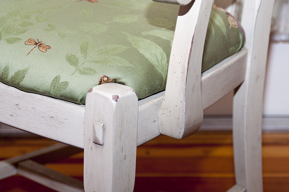 Distressed Slat Back Arm Chairs