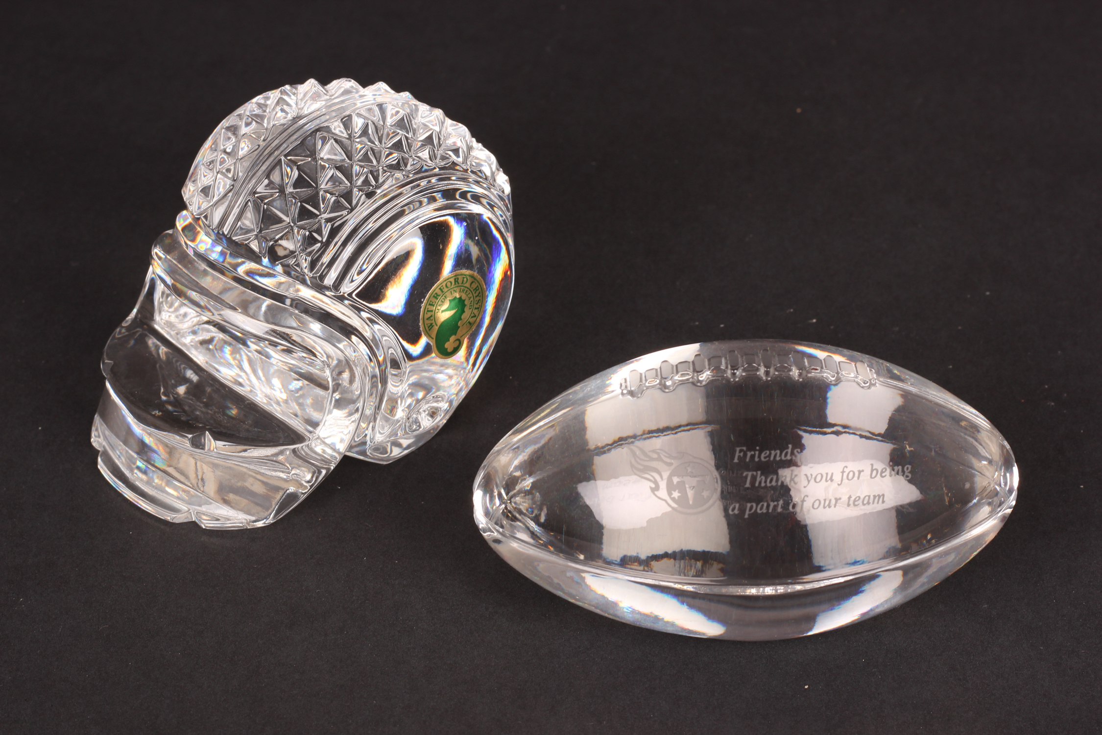 Waterford Crystal Football Helmet and Tiffany & Co. Crystal Football