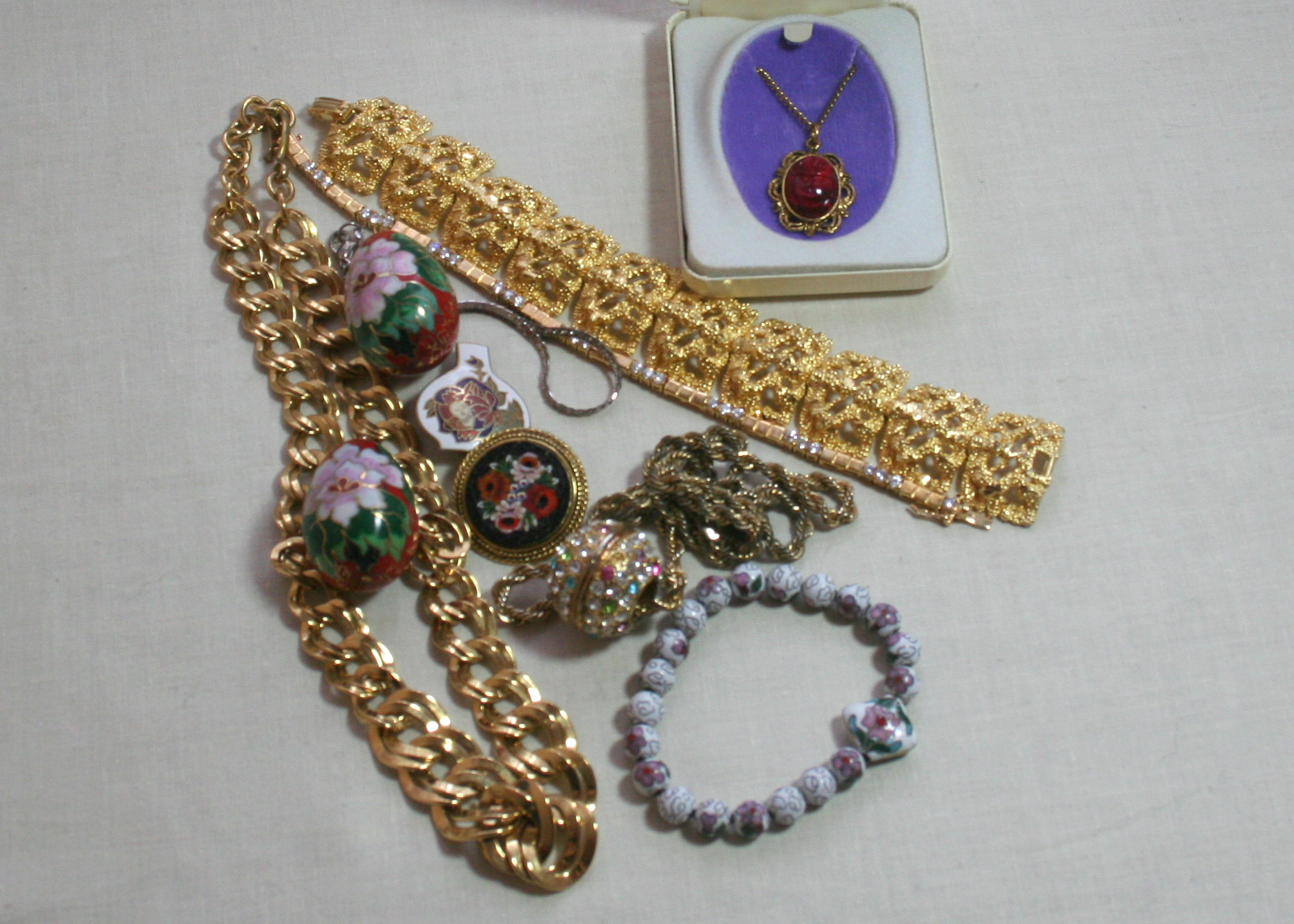 Gold Tone and Cloisonne Costume Jewelry