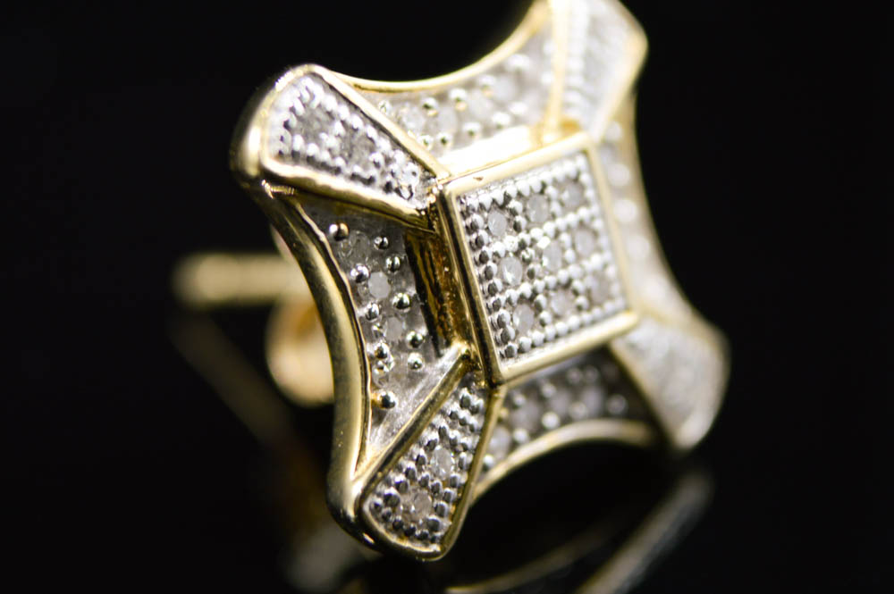 14K Yellow Gold and Diamond Art Deco Inspired Earrings