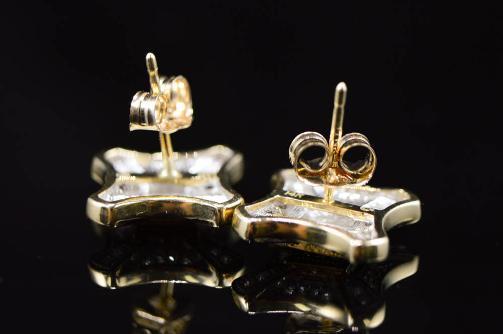 14K Yellow Gold and Diamond Art Deco Inspired Earrings