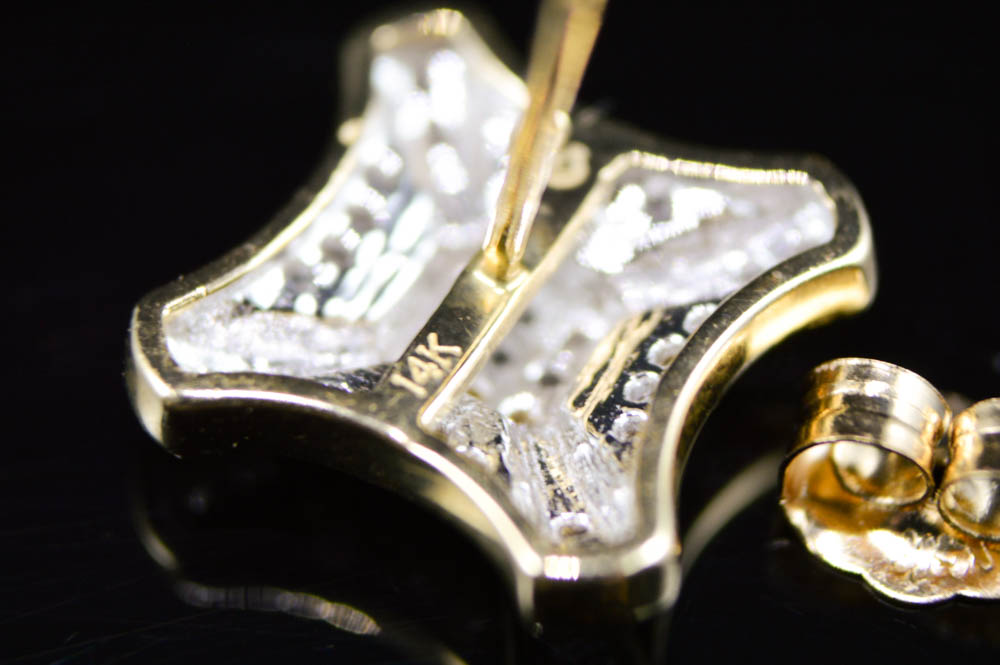 14K Yellow Gold and Diamond Art Deco Inspired Earrings