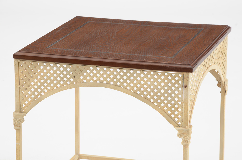 Oak and Metal End Table