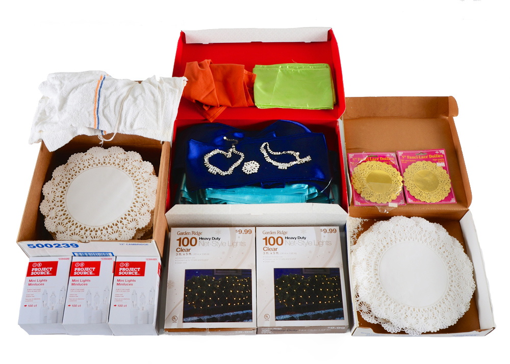 Assorted Event Decorative Linens and Lights